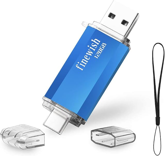 USB C Memory Stick 128 GB, 2 in 1 Type C Flash Drive 128gb USB Key Portable Otg Pendrive 128gb for Tablets, New Macbook, Android Smartphones, Samsung, Huawei, Oneplus Etc. (Blue)