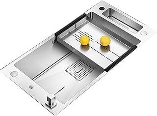 Sinks Kuchnia, pogrubiona stal nierdzewna pojedyncza, pręt, zestaw miska na warzywa z ociekaczem (kolor: Srebrno-szary, rozmiar: 76 * 43 * 22 cm)