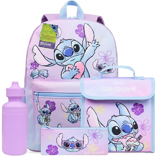 Disney Stitch Sac a Dos Set 4 Pièces avec Bouteille...