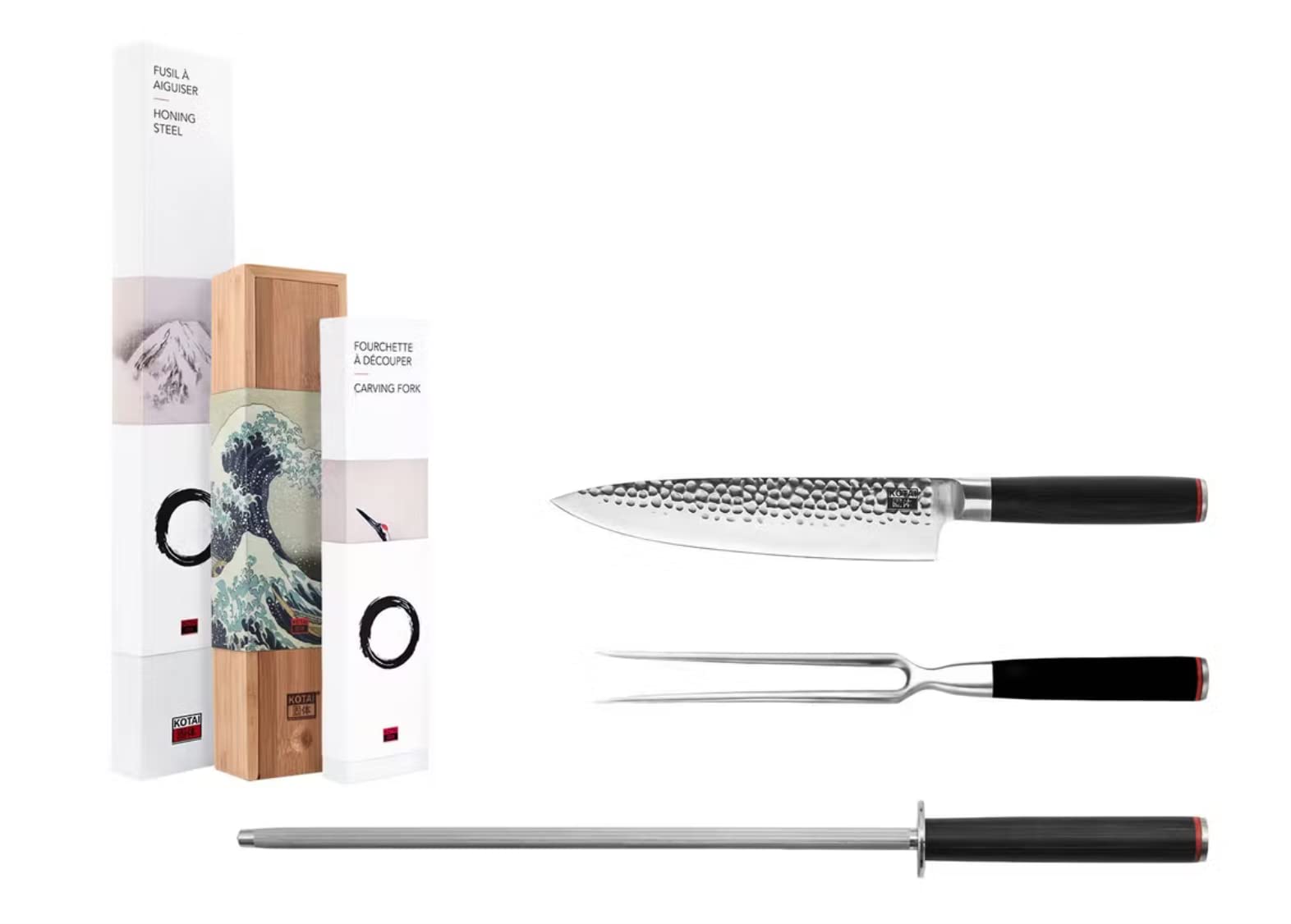 Set Grillades 3 pièces couteau Gyuto fourchette fusil