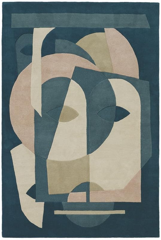 Modern Abstract Face Area Rug 9x12 ft | Hand Tufted Contemporary Art Living Room Carpet