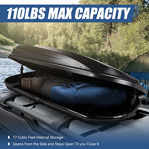 Image of Auto Dynasty Hard Shell Roof Top Mount Car Storage Travel Luggage Box Cargo Carrier with Security Keys, 78 (L) x 31 (W) x 15 (H) Inches, Capacity 110 Pounds, 17 Cubic Feet, Textured Black