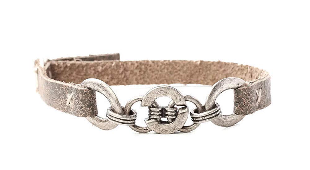 Chan Luu Grey Leather & Large Silvertone Chain Adjustable Bracelet