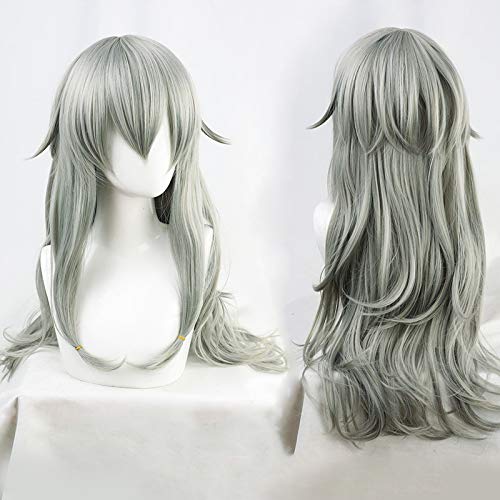 Grass Gray Cosplay Wavy Long Synthetic Hair Anime Lolita Comic Exhibition Halloween Carnival Cosplay Hair COS Ombre Wigs with Bangs