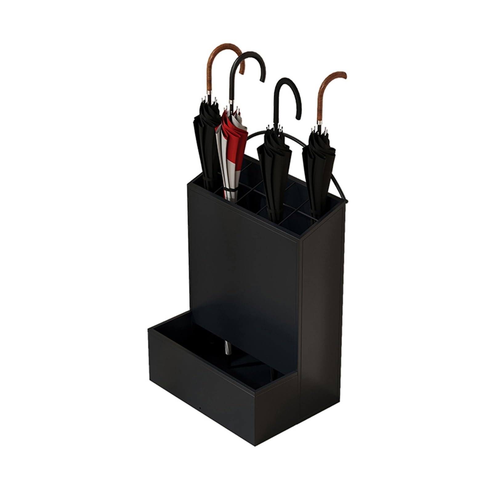 ZFUCMAYL Umbrella Stand Rack,Floor-Standing Canes Holder,Umbrella Storage Organizer with Drain Outlet,Separate Storage Compartments(Black,48x27x62cm)
