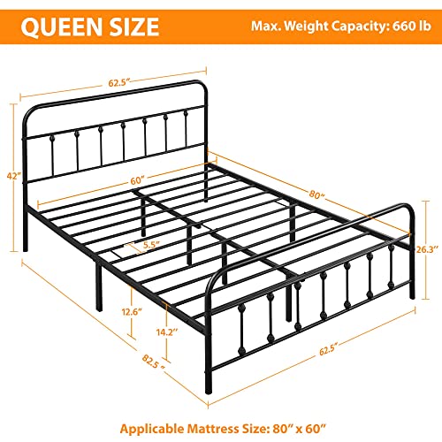 Yaheetech Classic Metal Platform Bed Frame Mattress Foundation With Victorian Style Iron-Art Headboard/Footboard/Under Bed Storage/No Box Spring Needed/Queen Size Black #TOP1