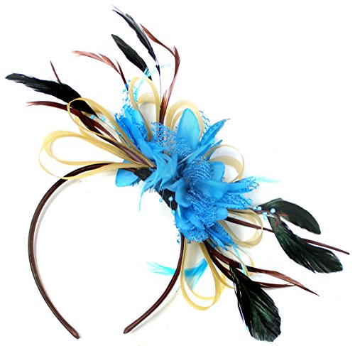 Serre-tête mariage plumes bleu roi et or chic pour le Royal Ascot
