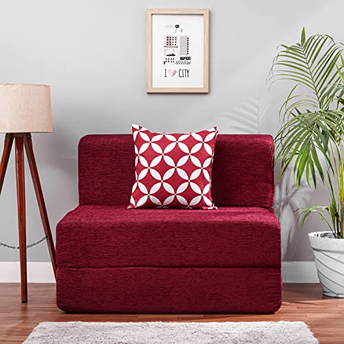 Image of Convertible Fabric Sofa Cum Bed | Foldable Double Foam & Washable Cover with Cushions | Modern Design Use Living Room & Guest Room (Maroon-Multi-Star, 3X6 Ft)