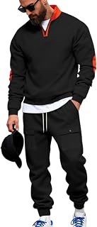 Chándal de 2 Piezas con Sudadera con Media Cremallera y Cuello Alto de Forro Polar y Pantalones Deportivas Conjunto para Hombre de Exterior con Bloques de Color Estilo Urbano