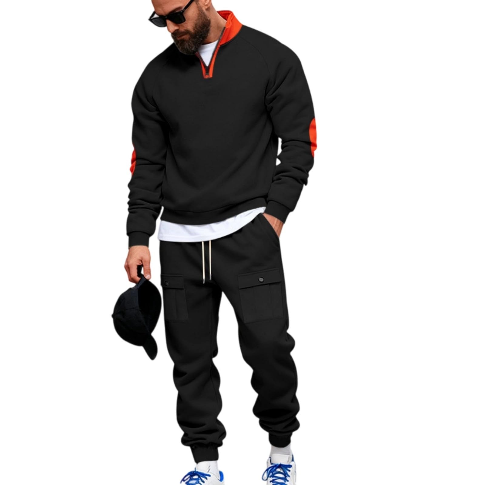 Generisch Dres treningowy dla mężczyzn, dres do joggingu, modny motyw, 2-częściowy, hip hop, Y2K, streetwear, bluza z kapturem + spodnie do biegania, zestaw dla mężczyzn, strój rekreacyjny, sweter z