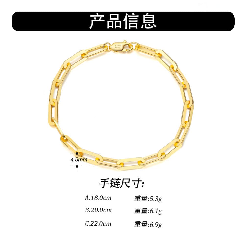 OZEO Armreif Damen,S925 Sterling Silber Vergoldet Armband Einfache Kreuz Büroklammer Gliederkette Armbänder Verstellbare Armreifen Freundschaftsarmband Schmuck Für Damen Männer Geschenk, 19 cm