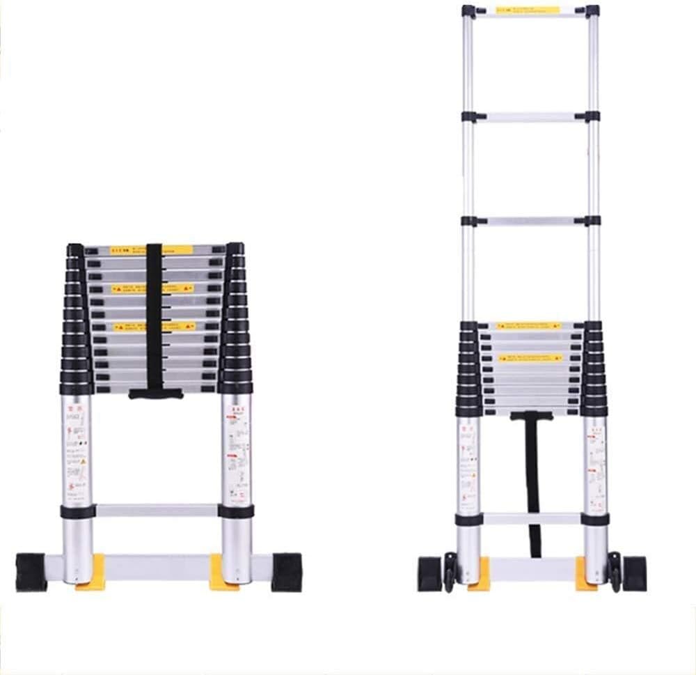 Telescopic Ladder Ladders Extension Ladder 3.8M Aluminium Telescopic Ladder Multi-Purpose Telescoping Loft 150 Kg Load Capacity Straight Ladder without Hook (Color : Straight Ladder+Hook) Ma