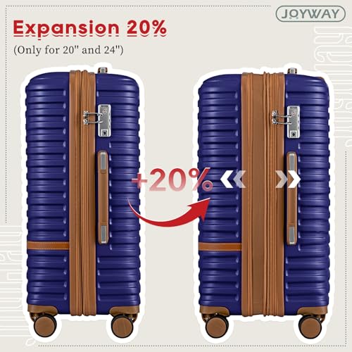 Image of Joyway Expandable 24 Inch Luggage with Spinner Wheels, Lightweight Hard Shell Medium Checked Suitcase, 3 Piece Luggage Sets with TSA Lock, Navy