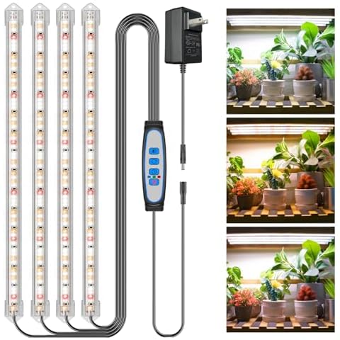 Kullsinss Grow Lights for Indoor Plants, 16" Full Spectrum Plant Grow Light Strip with Upgrade Timer 6/12/16 Hrs, 3 Spectrum Modes, 240 LEDs Sunlike Growing Lamp for Seedlings Hydroponics Succulent Cover