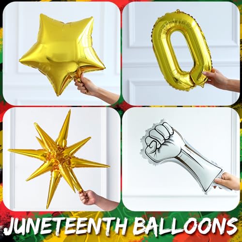 Image of 152Pcs Juneteenth Balloon Garland Arch Kit,with Explosion Star,Gold Chain,Fist Foil Balloons for June 19th Independence Freedom Day Black History Month Africa American Party Decoration-Red Black Green