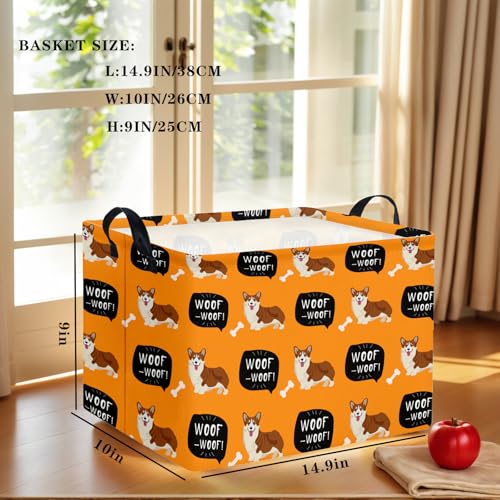 Image of Woof Dog Basket Storage Bin, Orange | For Chew Toys, Pet Supplies Organizer, Pet Organizer, Dog Room Decor