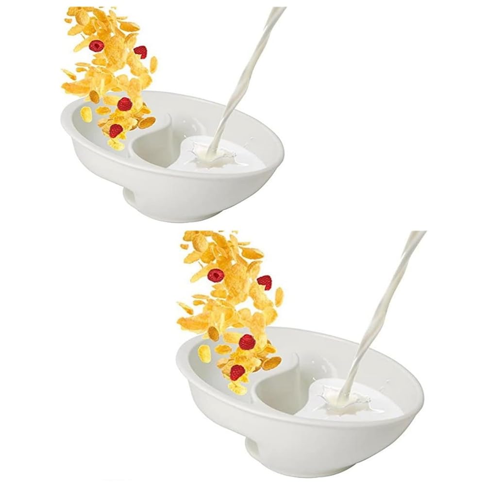Giwfbqtr White Divided Cereal Bowl, Reusable Snack And Dip Bowls For Yogurt, Milk, Berries, Fries, Ketchup