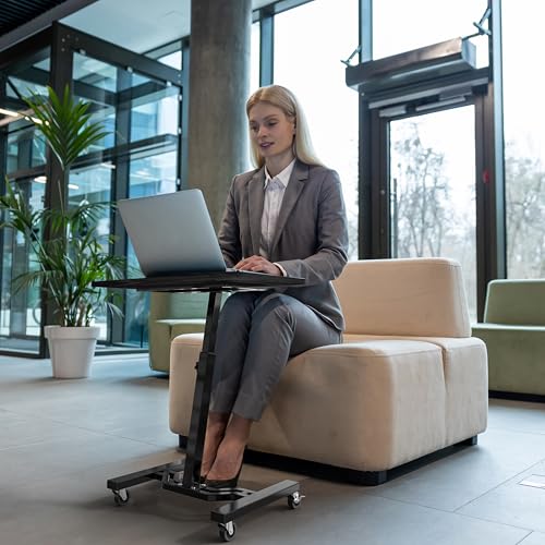 Image of SHW Mobile Height Adjustable Laptop Rolling Cart with Height Adjustment from 28 inch to 33 inch, Black
