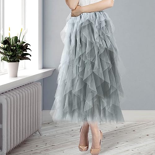 Xinchangshangmao Women Tulle Skirts Layered Tutu Skirt Midi Length Elastic High Waist A Line Skirt thumb #1