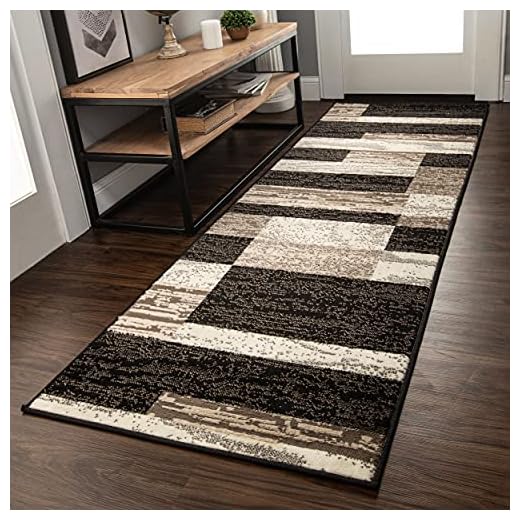 Superior Indoor Runner Rug, Jute Backed, Modern Geometric Patchwork Floor Decor For Bedroom, Office, Living Room, Entryway, Hardwood Floors, Rockwood Collection, 2' 7" x 8', Chocolate