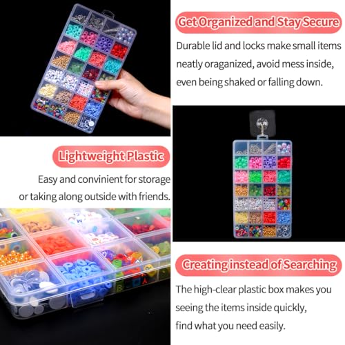 Image of IOOLEEM 28 Grids Plastic Bead Organizer Box, Organizer Container Storage Box, Dividers for Bead Arts and Crafts.(4 Pack)