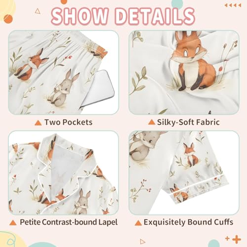 senya Fox Rabbit Cute A Satin Summer Pajama Sets Silk Short Sleeve Button Down Sleepwear3
