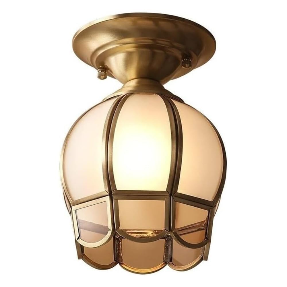 LUOYAOB Vintage Brass Ceiling Light Glass Flush Mount Antique Copper Milk Glass Ceiling Lamp 3 Color Lighting Fixture for Entryway Hallway Porch Balcony Aisle