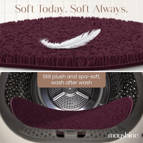 Image of Large Round Area Rug Set for Bathroom 36 inchx36 inch Soft Plush Chenille Bath Mat, Water Absorbent Non-Slip Bathroom Rug | Washable Shag Carpet for Shower, Bedroom, or Home Decor | Burgundy