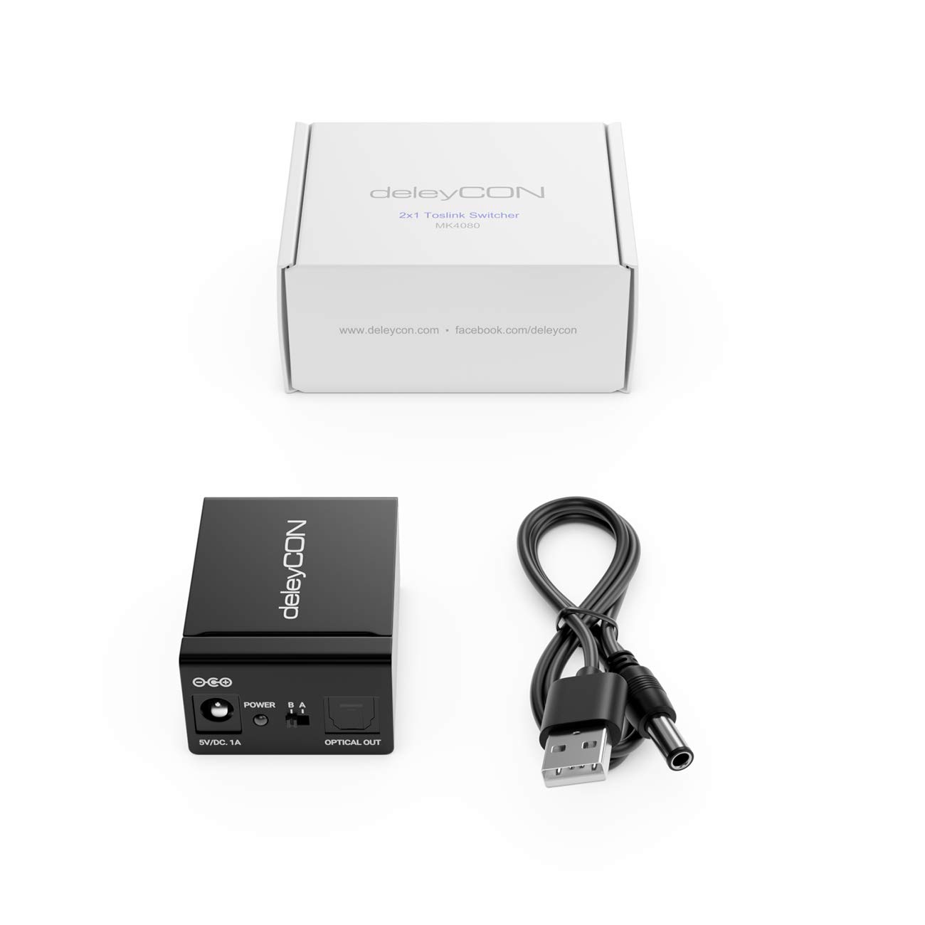 deleyCON Toslink 2x1 Switch SPDIF Audio Manual Switch Splitter (2X in / 1x Out) Optical TOSLINK - Metal