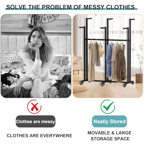 Vrietina Floor Standing Metal Garment Rack, 6 Arms Clothing Display Rack with Wheels, Heavy Duty 48\'\' to 64\'\' Adjustable Height Retail Clothes Rack Rolling Shirt Rack for Hanging Clothes, Black - Thumbnail 4