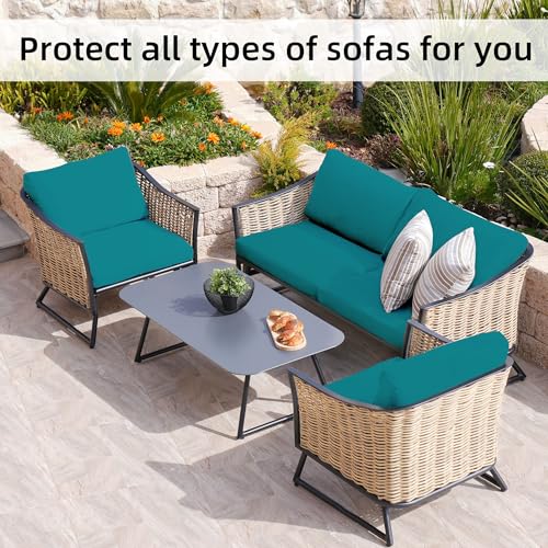 Image of 8Pcs Stretch Patio Cushion Covers,Outdoor Couch Covers Replacement,Outdoor Couch & Sofa Slipcovers,for Patio Furniture Cushion Covers,Washable Reusable Furniture Protector (Peacock Blue,Cover Only)
