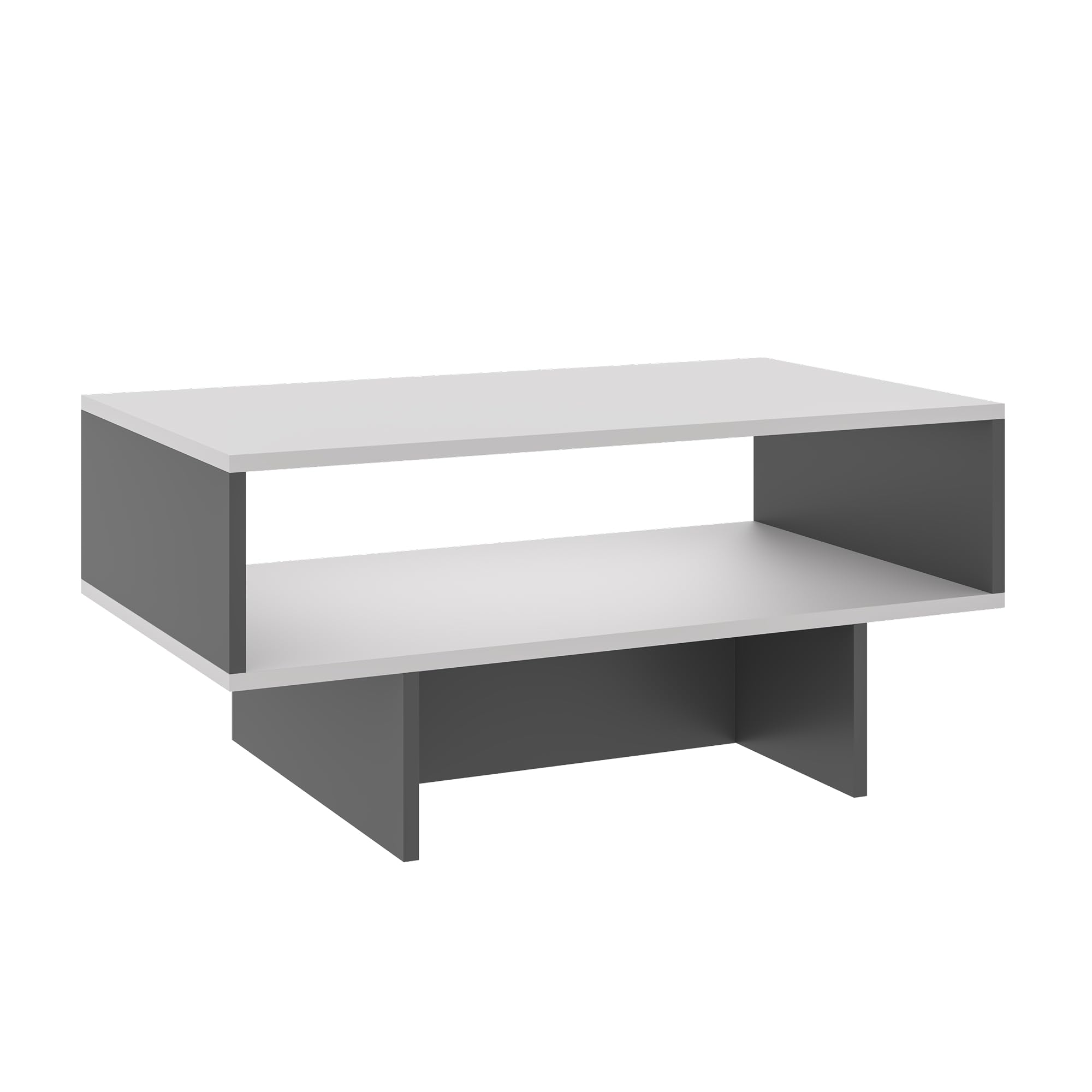 [en.casa] Tavolino da Salotto (AxLxP): 36,4 x 80 x 45 cm Tavolino Basso da Divano Tavolino a 2 Piani di Appoggio Rettangolare - Bianco/Antracite