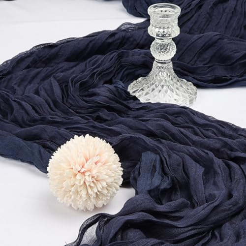 6 Pack 10FT Navy Blue Cheesecloth Table Runner 120 Inch Long Gauze Rustic Boho Summer Cheese Cloth Table Runner Sheer Fabric Decorations for Holiday Party Wedding Banquet Bridal Baby Shower Décor by CKIKU - Used condition - Image 3