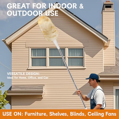 Image of Madrigal 72 inch Extendable Lambswool Feather Duster for Cleaning,Washable and Reusable Long Handle Handheld Feather Duster for High Places, Home,Office Cleaning