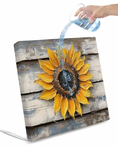 2 Pack Sunflowers Waterproof Cushion Covers with Ties, Outdoor Patio Chaise Lounge Chair Seat Cushion Slip Covers Replacement(Only Cover) Retro Farmhouse Floral Leaves Wooden Grain 24