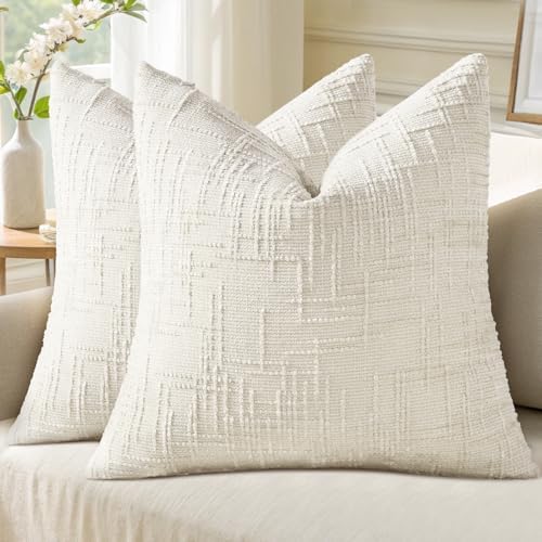 decorUhome Summer Cream White Chenille Throw Pillow Covers 20x20 ...