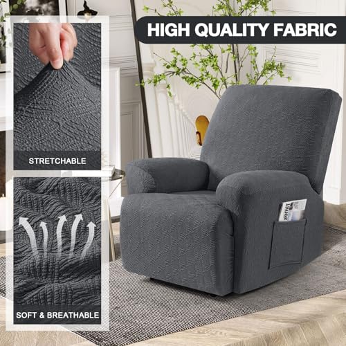 Image of Timeles Recliner Covers Recliner Chair Covers Reclining Couch Covers Sofa Slipcovers Stretch Soft Washable (One-Seater, Charcoal Gray)