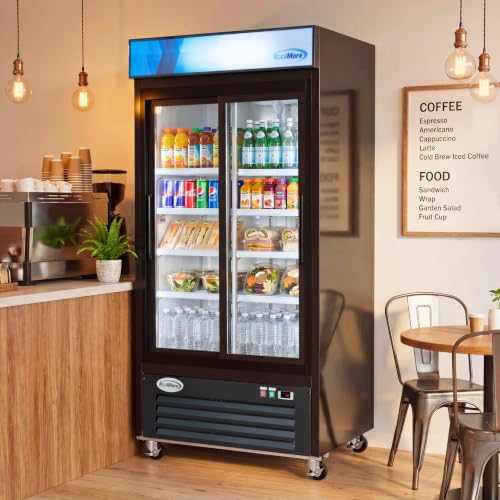 Image of KoolMore 40 in. 33 Cu. Ft. Commercial Merchandiser Display Refrigerator with Sliding Doors, LED Lighting, Certified for Commercial Use in Black