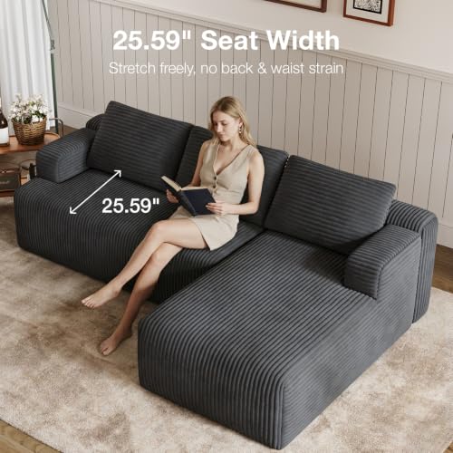 Novilla 144'' L-Shape Boneless Couches for Living Room, Corduroy Dark Grey by Novilla - Used condition - Image 9
