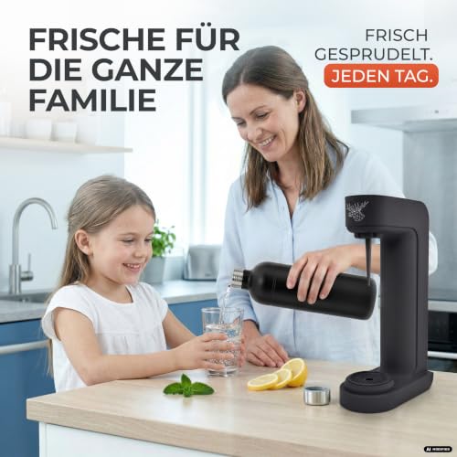 Foto von Luckymoose Infinity Wassersprudler mit 2x 1,25L langlebigen, spülmaschinenfesten Edelstahlflaschen – CO₂-sparende Sprudelwasser Maschine – Kompatibel mit den blauen 60l CO₂-Zylindern