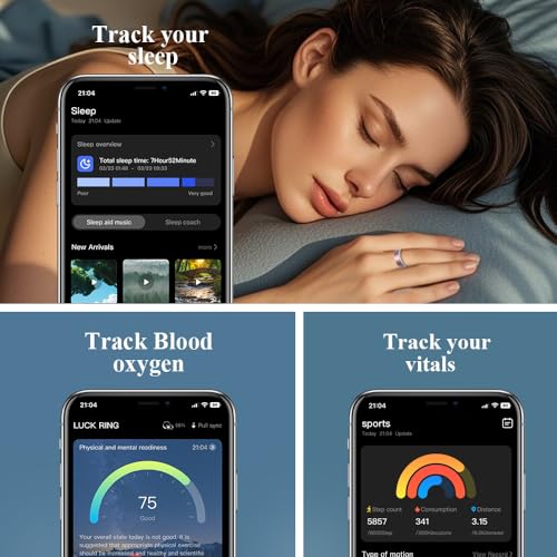 Smart Ring für Damen und Herren Fitness Tracker Sportspezifisch Ring mit Herzfrequenzmesser, Schlaf-Tracker, Schrittzähler, Fitnessring kompatibel mit Android iOS, IP68 Aktivitätstracker (Rosa, 10)