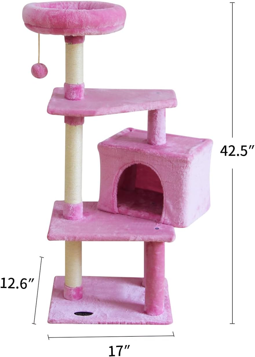 review FISH&NAP 10FEN Cute Cat Tree Kitten Cat Tower for Indoor Cat Condo Sisal Scratching Posts with Jump Platform Cat Furniture Activity Center Play House Pink