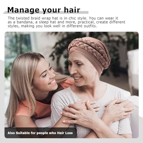 Image of DRESHOW African Women Turban Caps Beanie Twist Headscarf Pre-Tied Double Twisted Braid Hair Cover Wrap Hat Chemo Cancer Cap