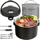 CDBEEE Electric Lunch Box 1.5L, 100W Portable Food Warmer Heated Lunch Box for Car/Truck/Home | 3-in-1 12V/24V/110V Leak-Proof 304 Stainless Steel with Insulated Bag & Cutlery, Black