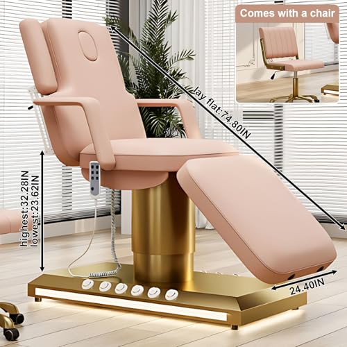 Larnavo Massage Table-Electric Massage Table with Pink Luxury Modern Style, SPA Beauty Bed Includes Multi-Angle Adjustment, Liftable Armrests, Technician Chair (Pink) - Image 2