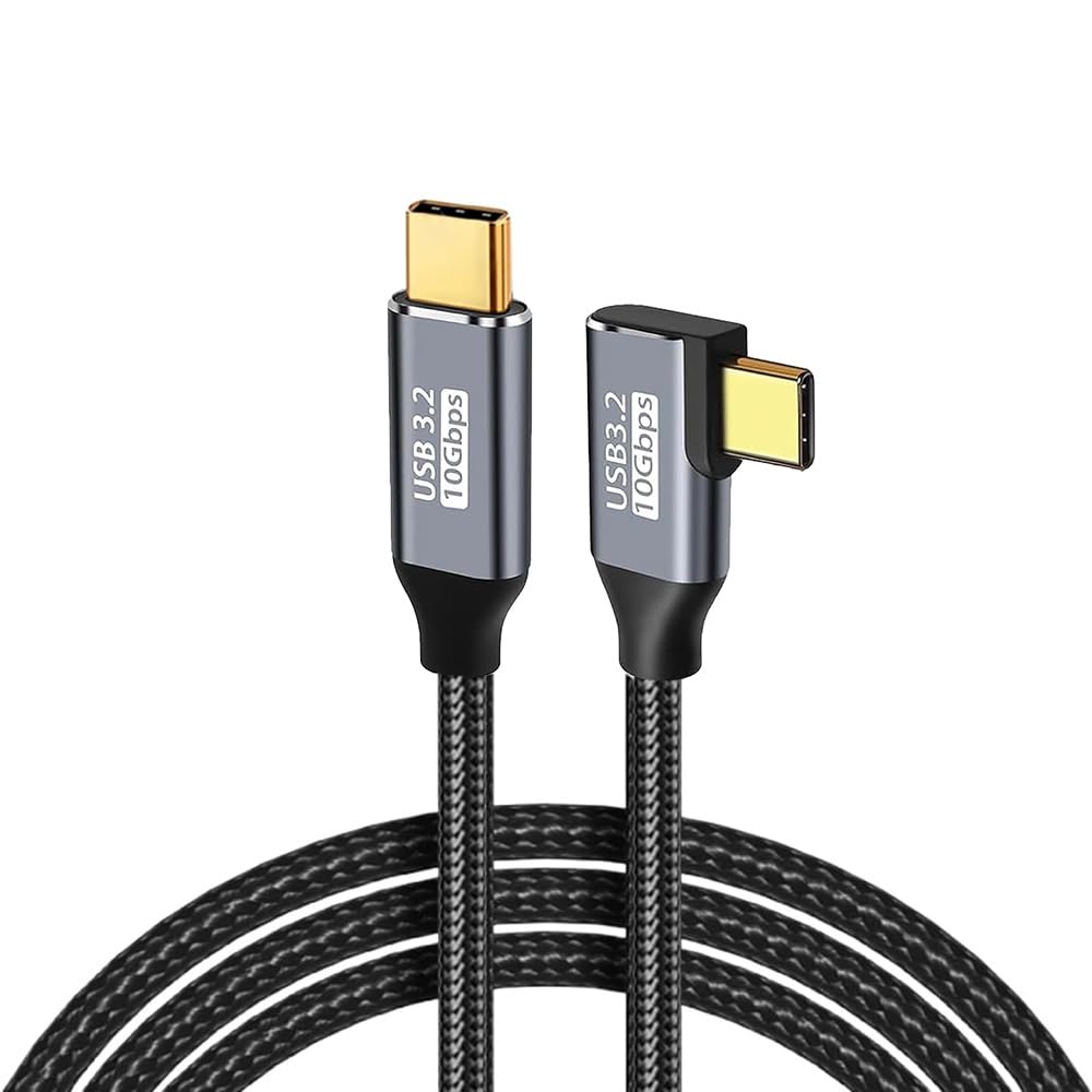 USB C ケーブル L字 2M Type-C L型 【PD対応 100W急速充電/ USB 3.1 Gen2標準 10Gbpsデータ転送】 USB-C to USB-C 超高速充電 4K/60Hz映像出力 超高耐久 ナイロン編み タイプC対応 (2M)