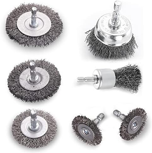 Wire Brush for Drill Set 7 Pcs, Abrasive Wire Wheel for Drill 1/4 Inch Hex Shank, Wire Cup Brush for Drill, Drill Wire Brush Coarse Crimped Carbon Steel, Wire Brush Drill Attachments by Double Elite
