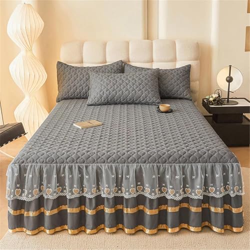 Drap-Housse matelassé 200x220 en microfibre douce avec cache-sommier gris - 2