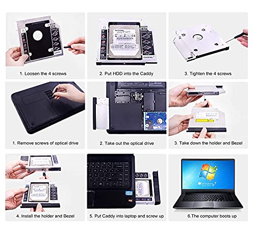 Image of Universal 12.7mm SATA to SATA 2nd SSD HDD Hard Drive Caddy Adapter Tray Enclosures for DELL HP Lenovo ThinkPad ACER Gateway ASUS Sony Samsung MSI Laptop