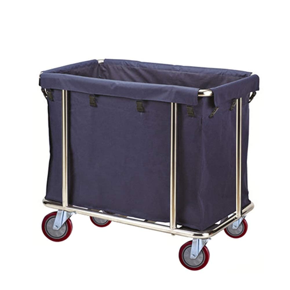 DFEDHF Thicken Stainless Steel Laundry Cart with Wheels, Blue Heavy-Duty Commercial Laundry Trolley for Dirty Laundry, Easy to Assemble